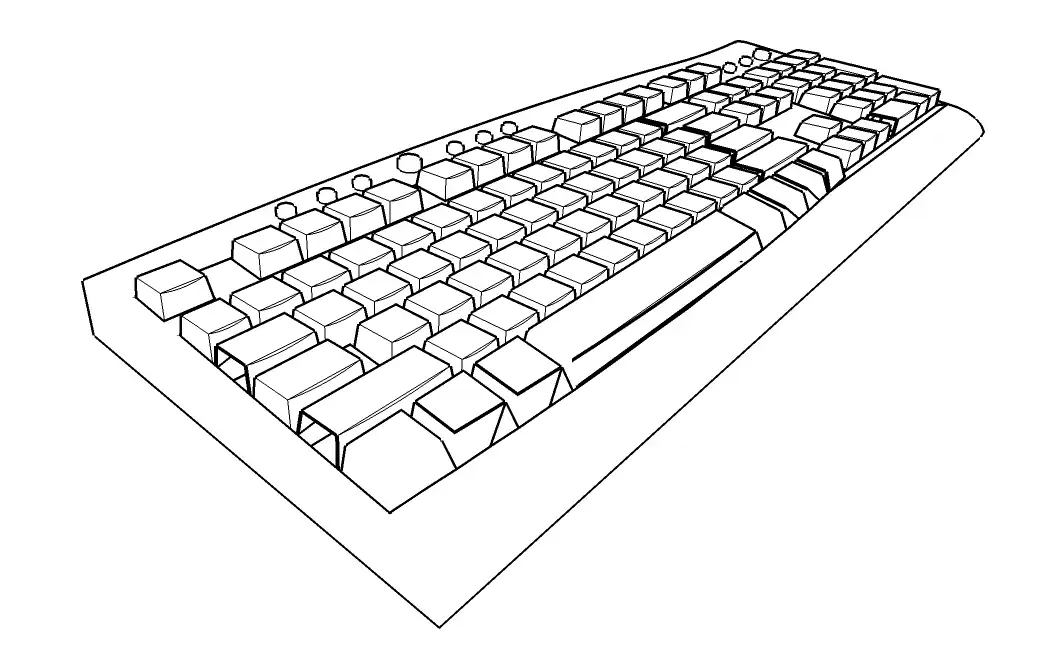 Isometric view of a mechanical keyboard.